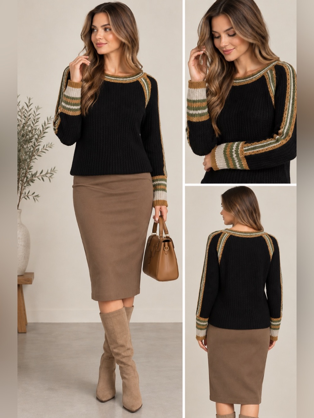 Mystree Contrast Trim Waffle Knit Sweater NWT